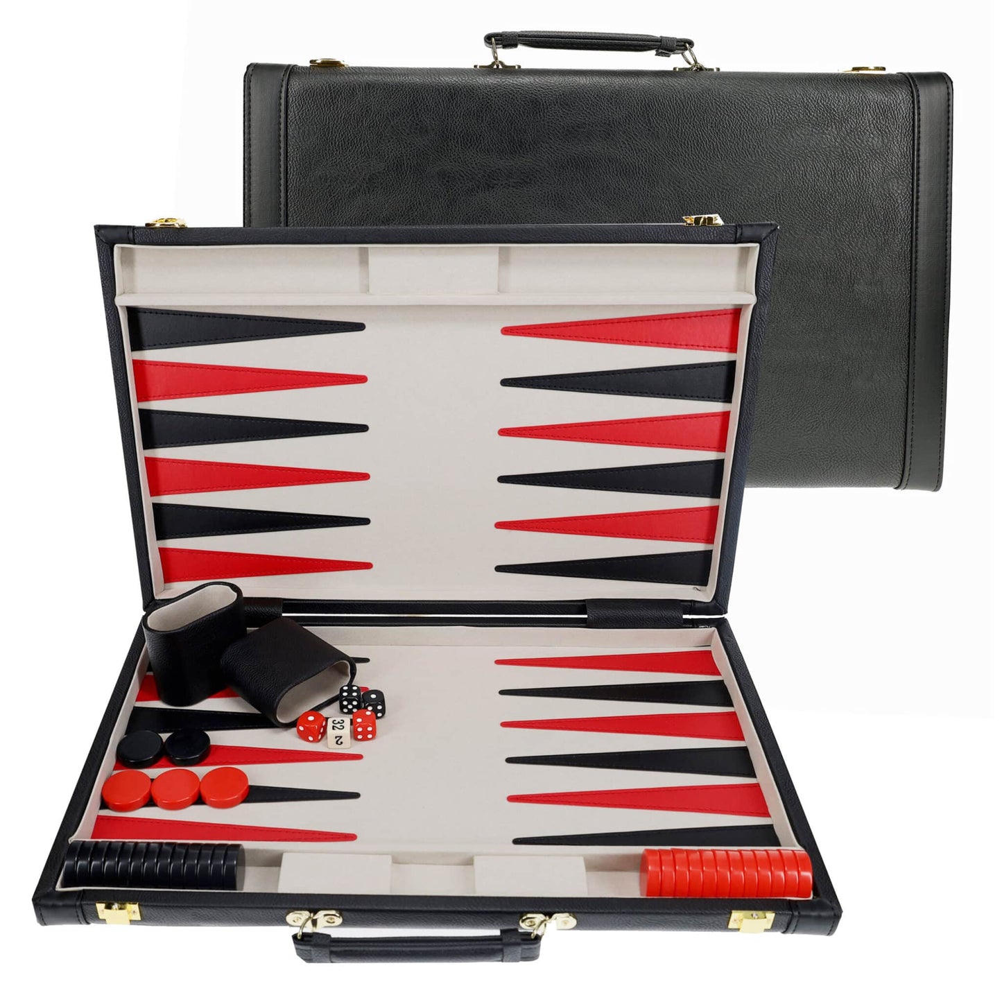 Backgammon Black Leatherette Grey Stripe 18" image 0
