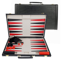 Backgammon Black Leatherette Grey Stripe 18" image 0