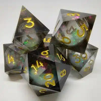 Liquid Core Maelstrom of Dreams Black with Gold 7p Polyhedral Dice Set image 0