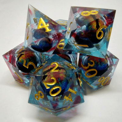 Liquid Core Blue and Red Bloodlines Dragon Eye 7 Piece Dice Set image 0
