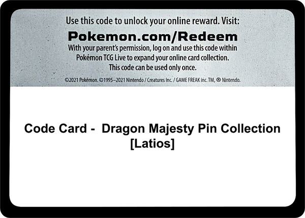 Code Card - Dragon Majesty Pin Collection [Latios] [World Championship Decks]