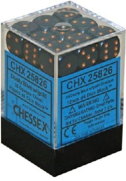 CHX25826 Opaque Dusty Blue with copper pips Block of 36 6-sided 12mm Dice image 0