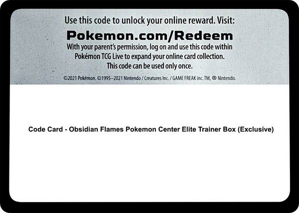 Code Card - Obsidian Flames Pokemon Center Elite Trainer Box (Exclusive) [SV03 Obsidian Flames]