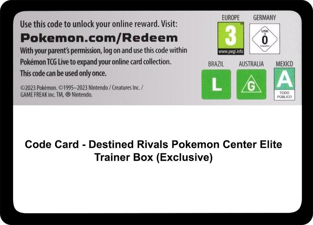 Code Card - Destined Rivals Pokemon Center Elite Trainer Box (Exclusive) [SV10: Destined Rivals]