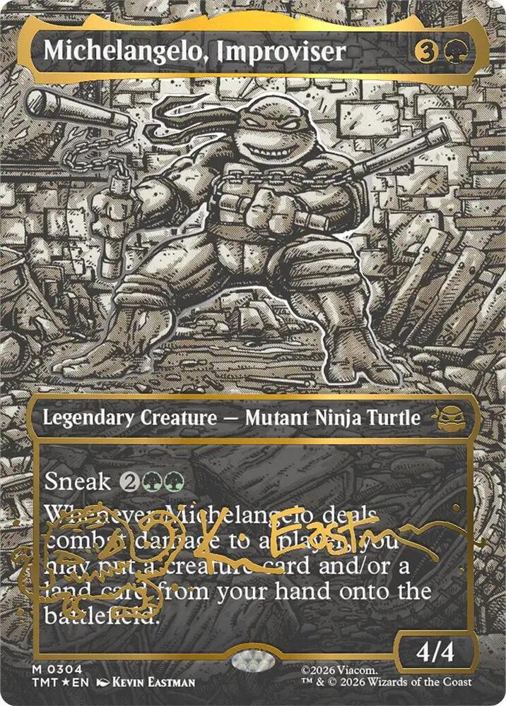 Michelangelo, Improviser (Borderless) (Gold-Stamped Signature) (304) [Teenage Mutant Ninja Turtles]