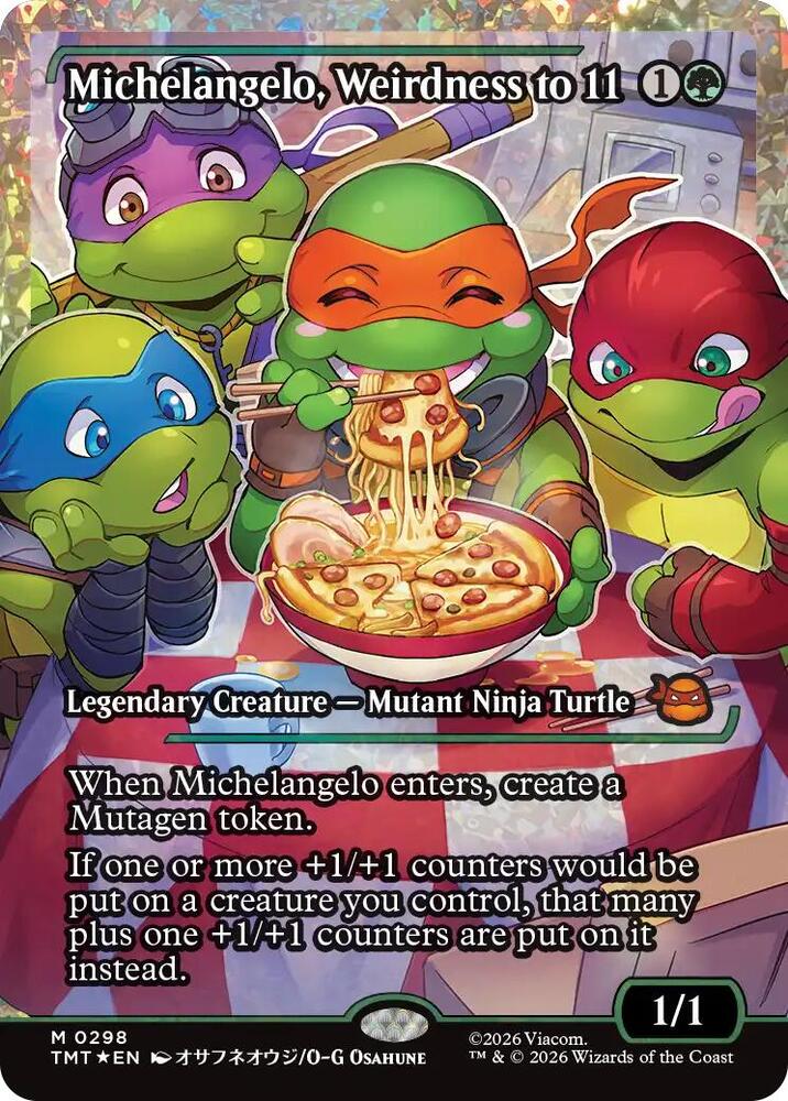 Michelangelo, Weirdness to 11 (Showcase) (Fracture Foil) (298) [Teenage Mutant Ninja Turtles]