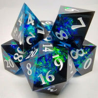 Black and Blue Sharp Edged Shimmering Plasma 7pc Dice Set image 0