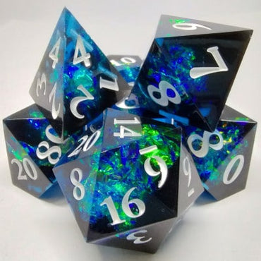 Black and Blue Sharp Edged Shimmering Plasma 7pc Dice Set image 0