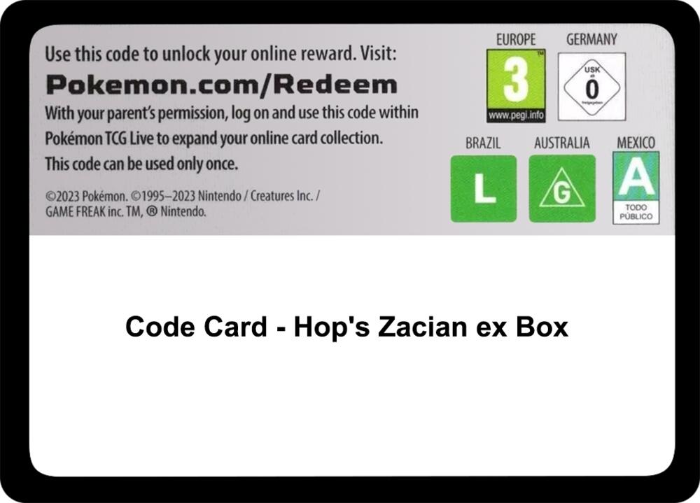 Code Card - Hop's Zacian ex Box [Miscellaneous Cards and Products]