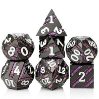 Black and Purple with Stripes Metal 7pc Dice Set image 0