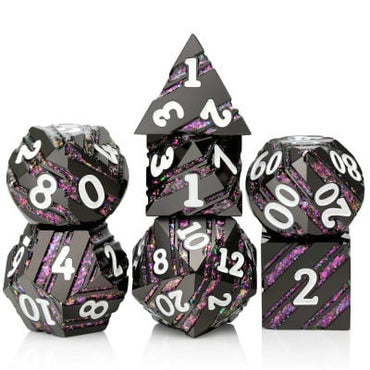Black and Purple with Stripes Metal 7pc Dice Set image 0