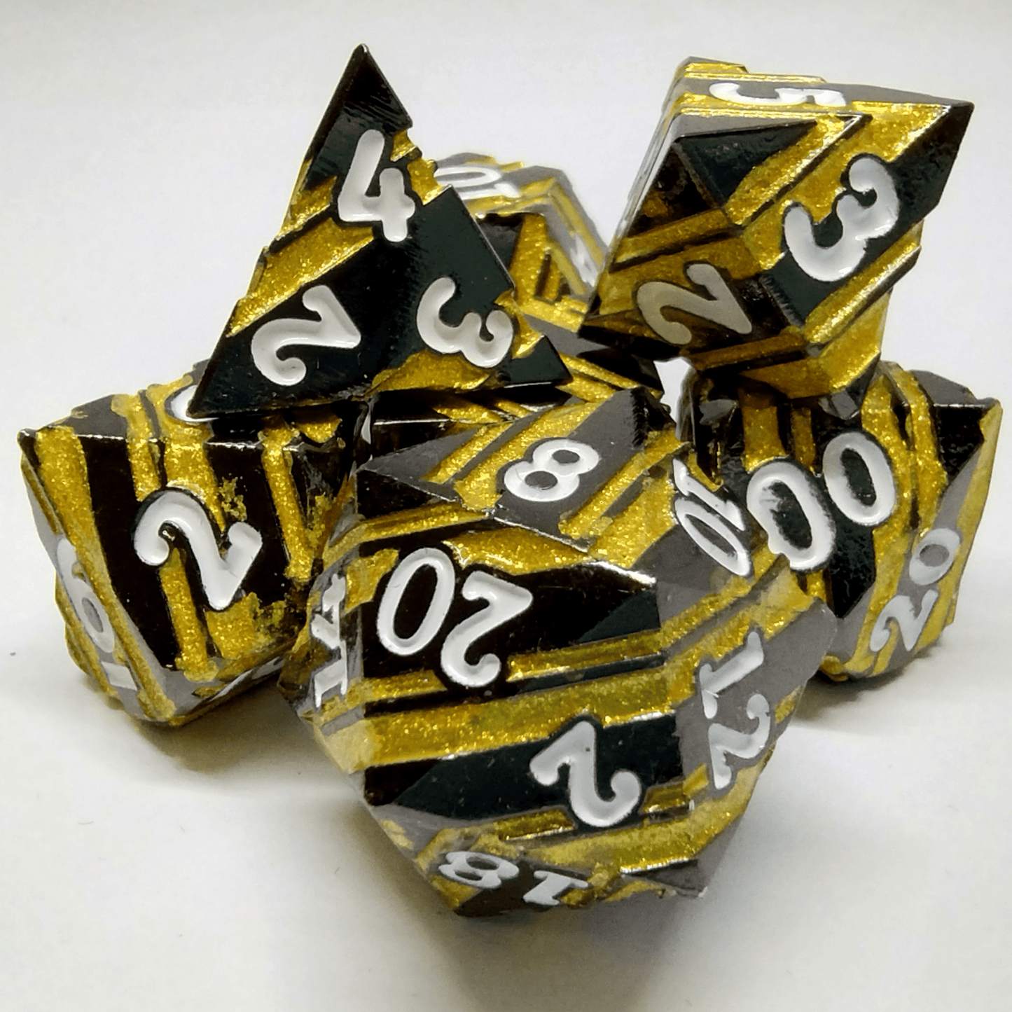 Black and Gold with Stripes Metal 7pc Dice Set image 0