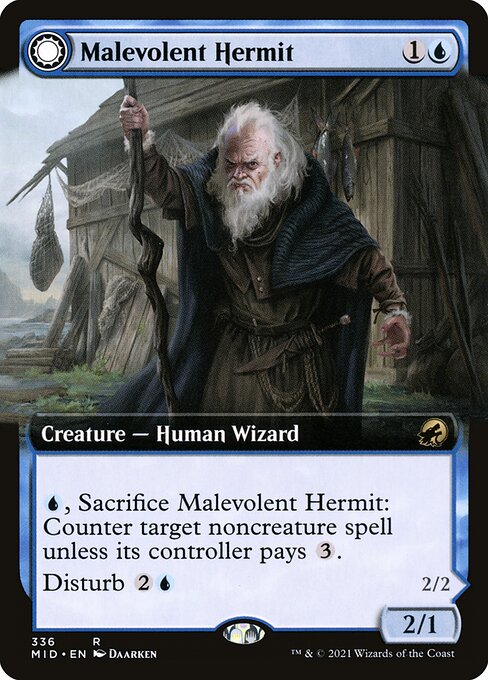 Malevolent Hermit // Benevolent Geist (336) [Innistrad: Midnight Hunt] [Extended Art]
