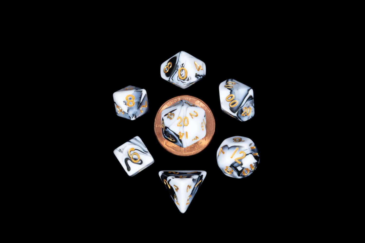 Marble with Gold Numbers Mini Dice Set image 0