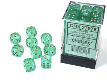 Borealis® 12mm d6 Light Green/gold Luminary Dice Block image 0