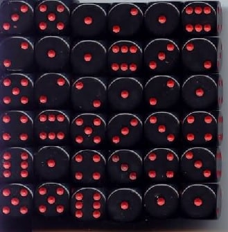 CHX25818 Opaque Black with Red pips Block of 36 6-sided 12mm Dice image 0