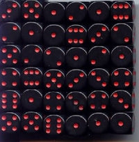CHX25818 Opaque Black with Red pips Block of 36 6-sided 12mm Dice image 0