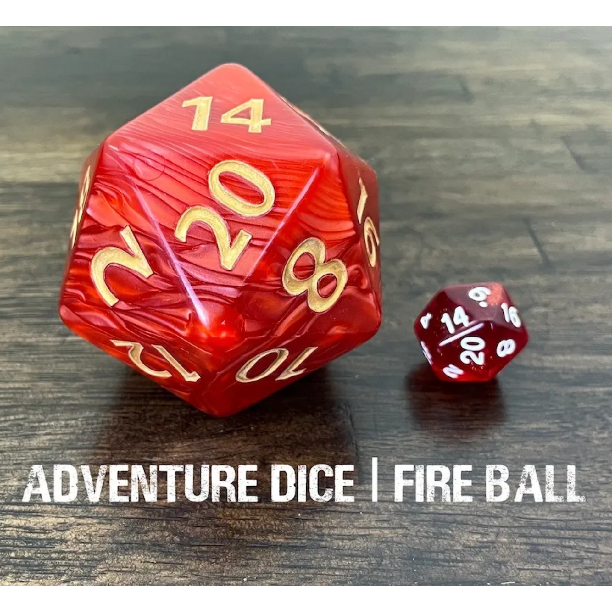 Fireball Jumbo Red/Gold Opaque d20 Adventure Dice