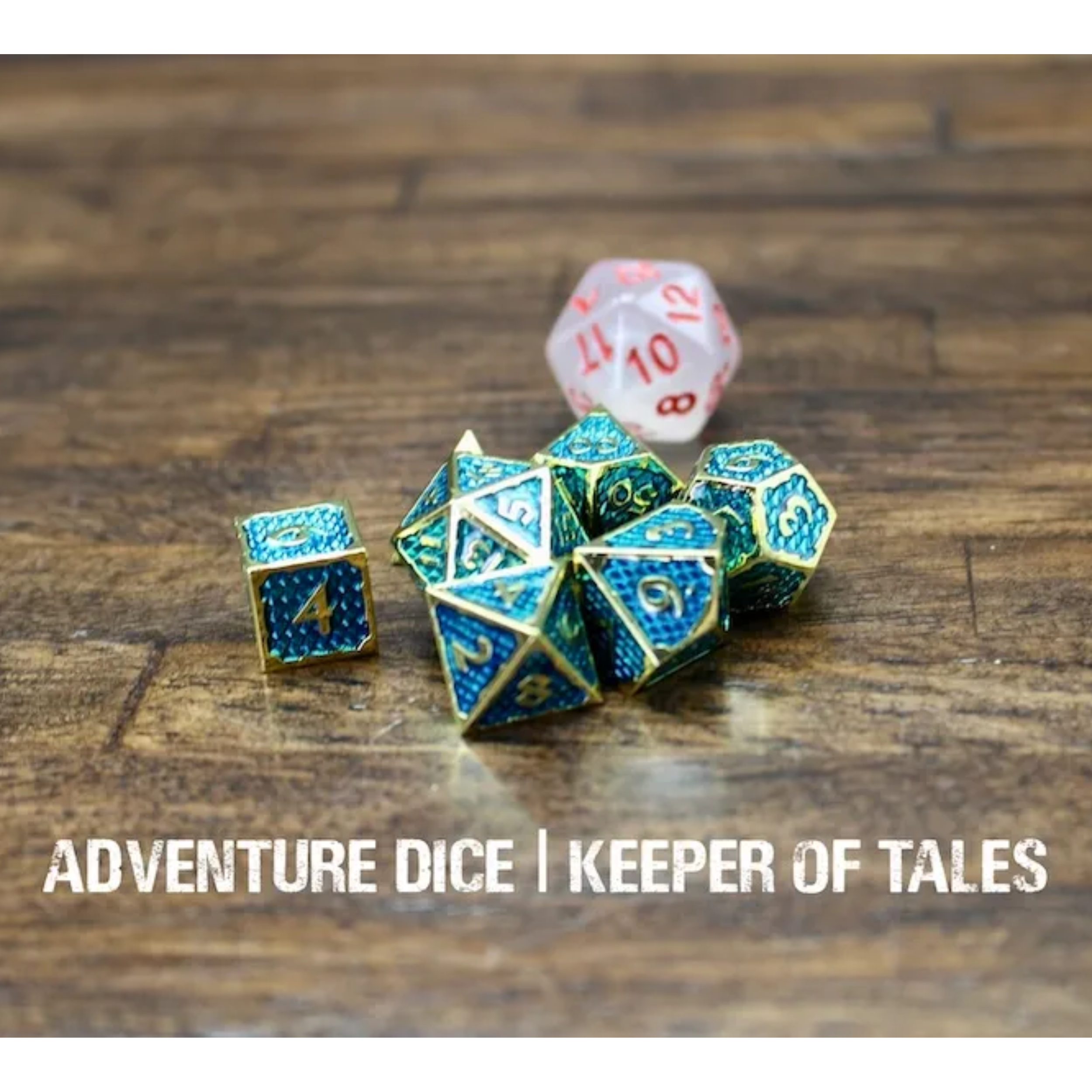 Keeper of Tales Metal Teal/Gold Dice Set Adventure DIce