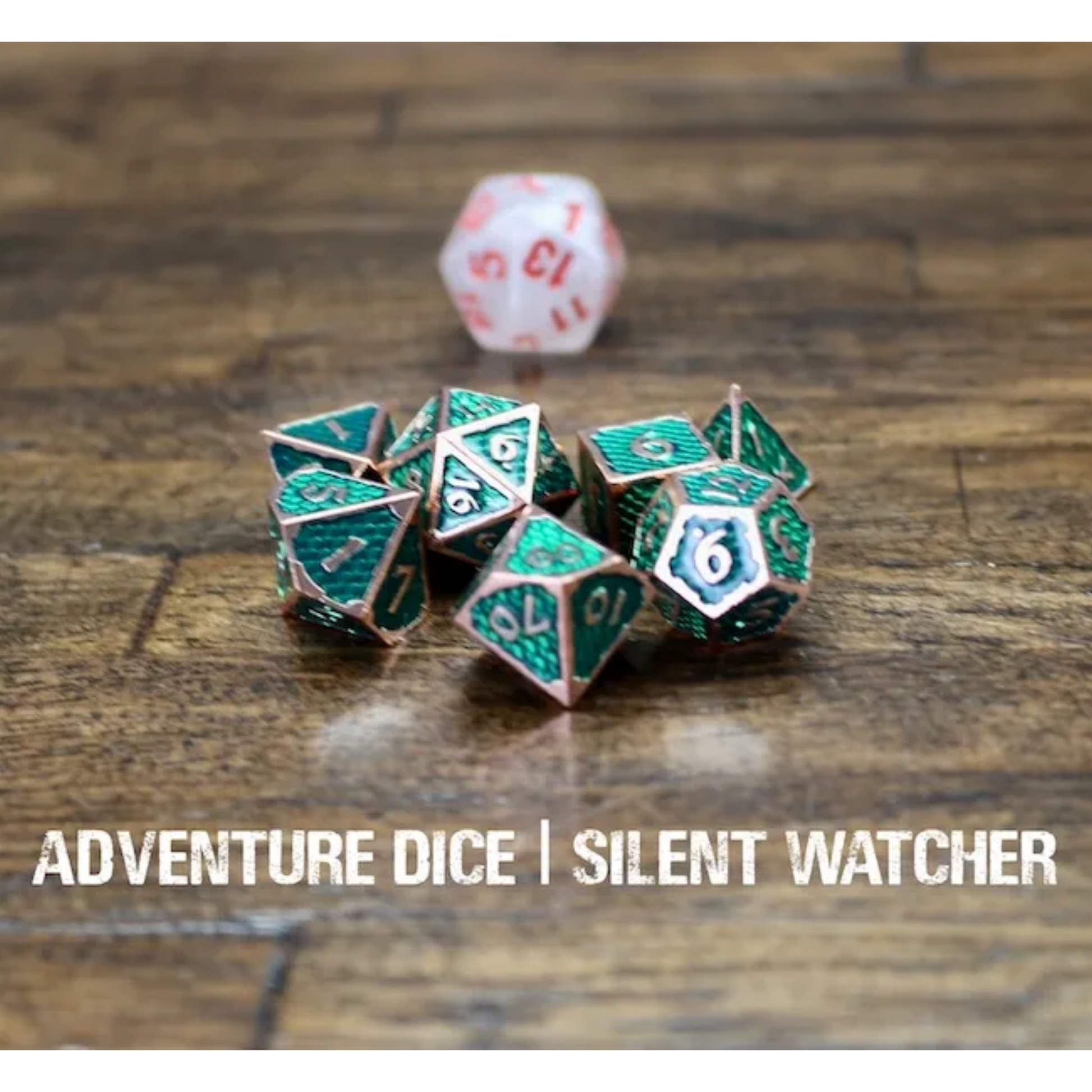 Silent Watcher Metal Green/Copper Scale Dice Set Adventure Dice