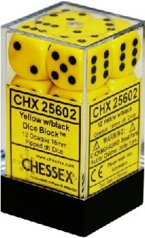 Opaque Yellow/Black 12D6 Dice Block 16mm  CHX25602 image 0