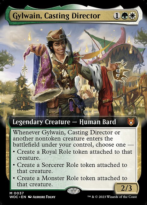 Gylwain, Casting Director (37) [Wilds of Eldraine Commander] [Extended Art]