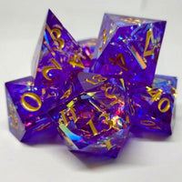 Purple Sharp Edged Prismatic Tinsel 7pc Dice Set image 0