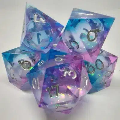 Liquid Core Maelstrom of Dreams Blue and Pink 7p Polyhedral Dice Set - A Muse N Games