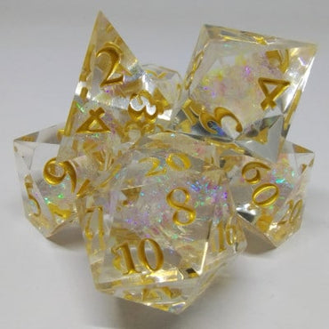Sharp Edge Shimmering Plasma Ice with Gold 7p Polyhedral Dice Set image 0