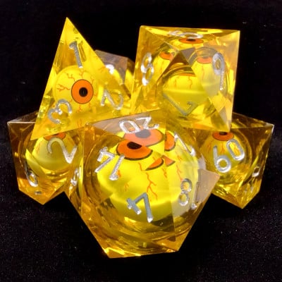 Amber Eyeball Liquid Core Sharp Edge Resin Dice image 0