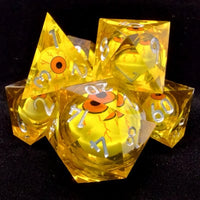 Amber Eyeball Liquid Core Sharp Edge Resin Dice image 0
