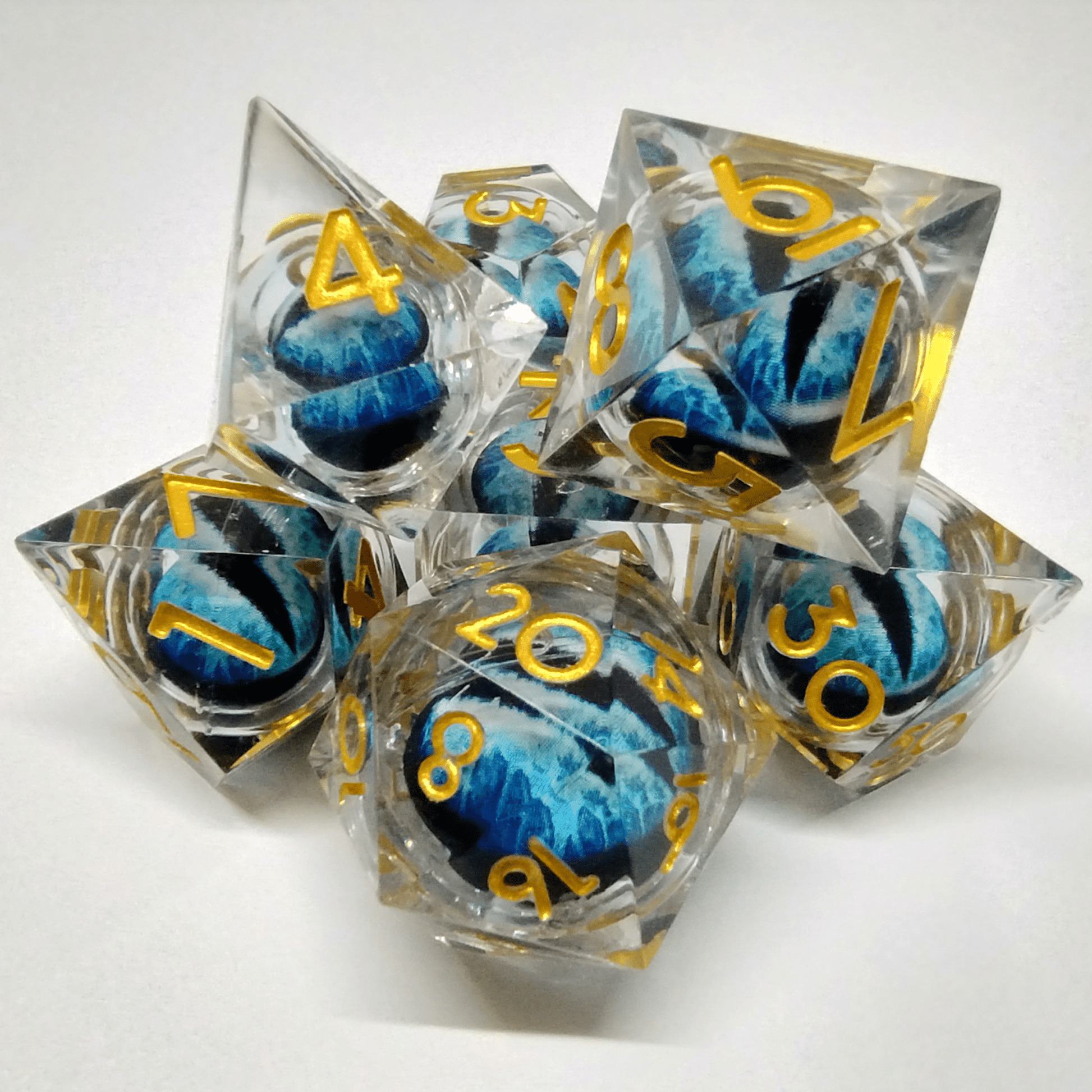 Liquid Core Blue Dragon Eye Sharp Edge 7 Piece Dice Set image 0