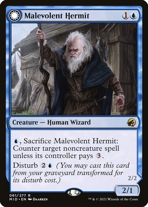 Malevolent Hermit // Benevolent Geist (61) [Innistrad: Midnight Hunt]