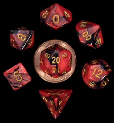 7 PC Dice Set: Mini Red &amp; Black w/Gold image 0