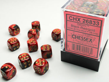 CHX26833 36d6 Black-Red/Gold Gemini 12mm Dice image 0