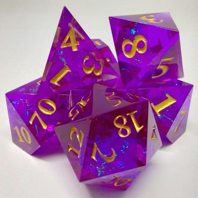 Purple and Gold Sharp Edged Shimmering Plasma 7pc Dice Set image 0