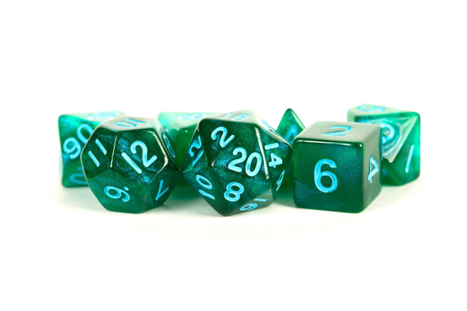 Stardust Green w/ Blue Numbers Polyhedral Dice Set image 0