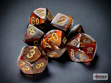 CHX20419 Mini Scarab Blue Blood/Gold 7pc Polyhedral Dice Set image 0