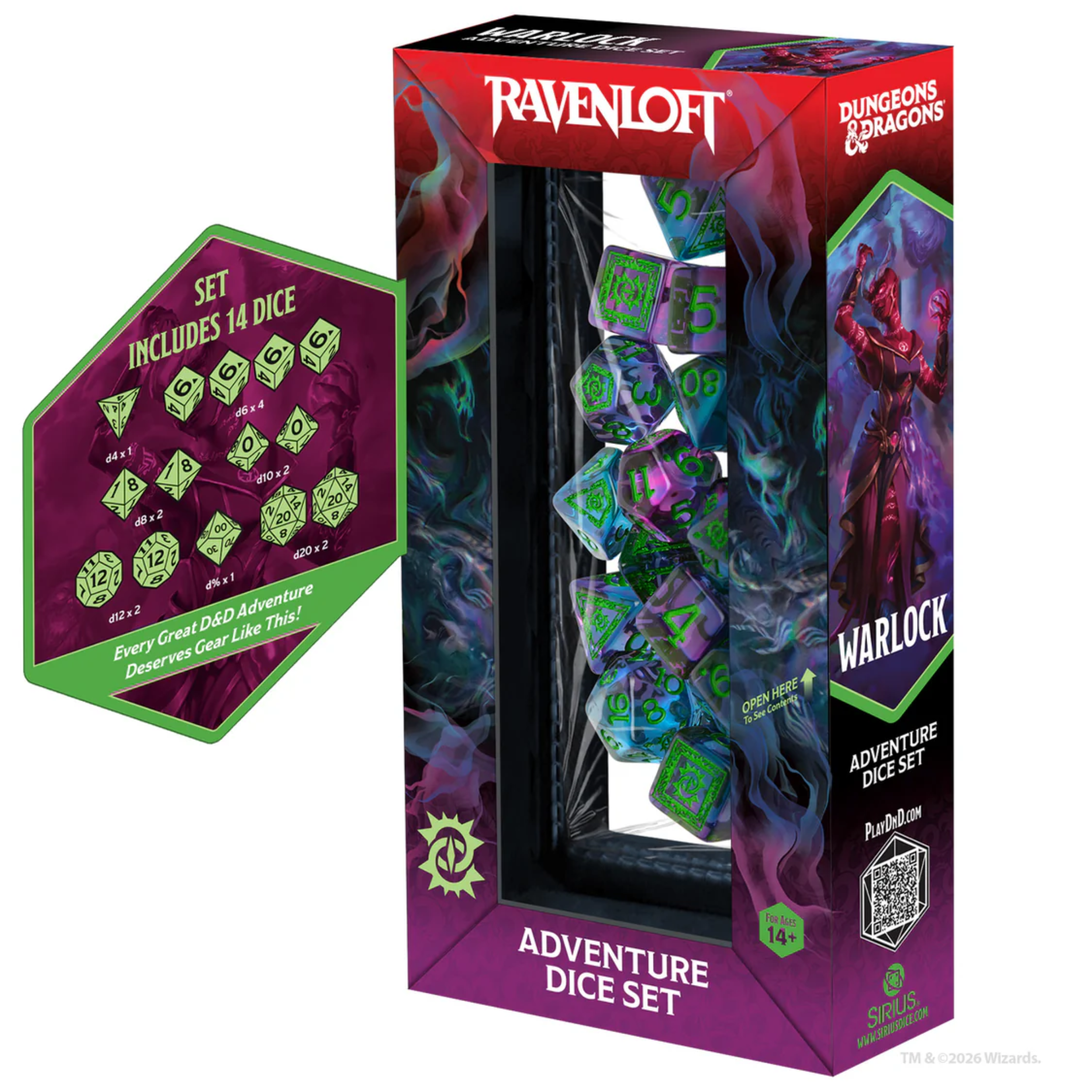 D&D Adventure Dice Green/Purple Warlock